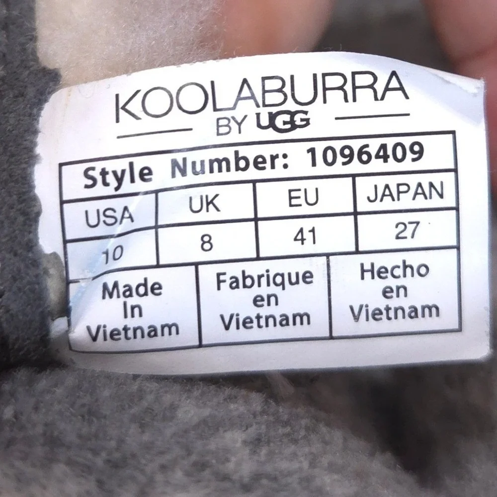 Koolaburra UGG Kinslei Tall Boots 10 Grey Suede Fur Trim Button Gorpcore 1096409